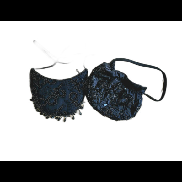 Handbags - 2 Vintage Black Fabric Hand Bag Purse With Beaded Sequin Flowers Menbur
